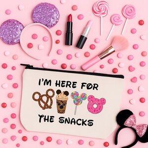 “I’m Here for the Snacks” Disney-Inspired Canvas Zip Pouch Makeup Bag